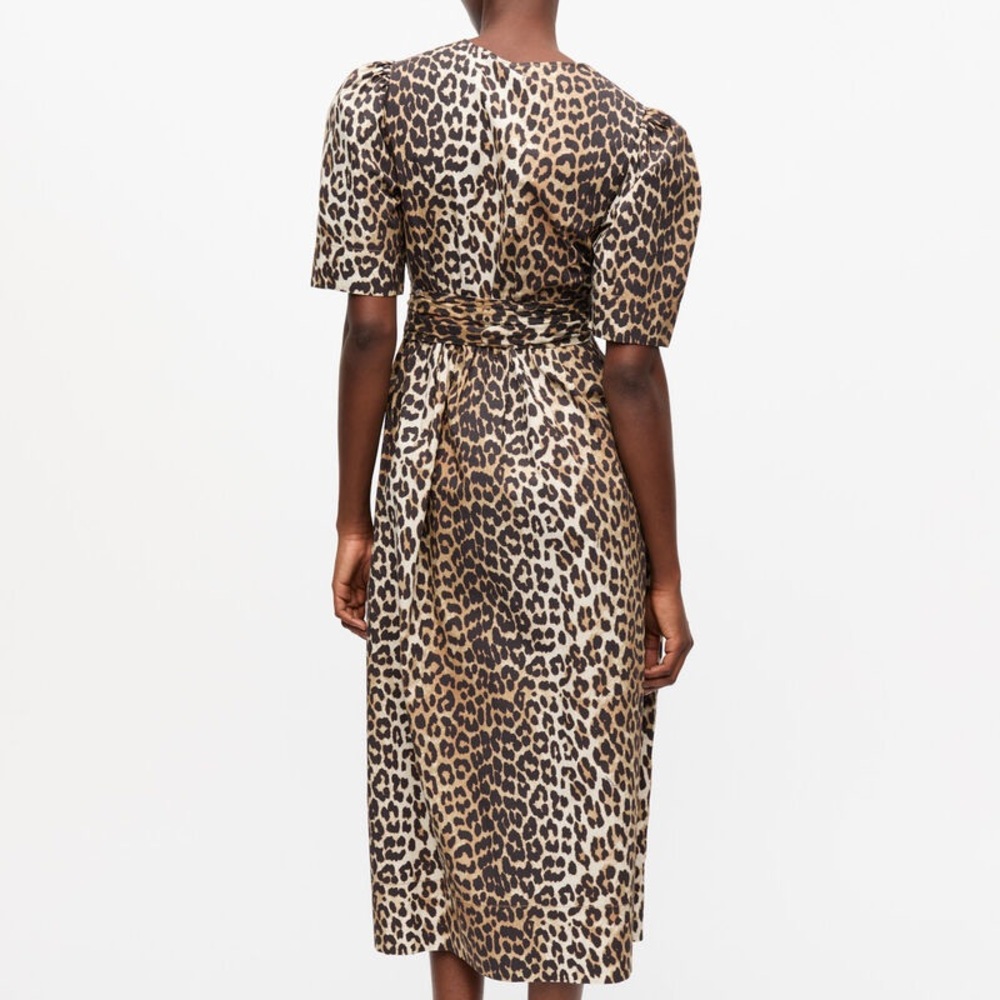 Ganni. NWT. Leopard Tie Front Dress. Spring Summer 2025. Size 42/ LG - Picture 5 of 12